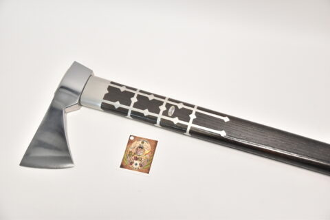 Kapitánska valaška útočná oceľová, zdobenie: vylievaná rúčka cín+striebro, farba: čierna + Kožené puzdro na čepeľ